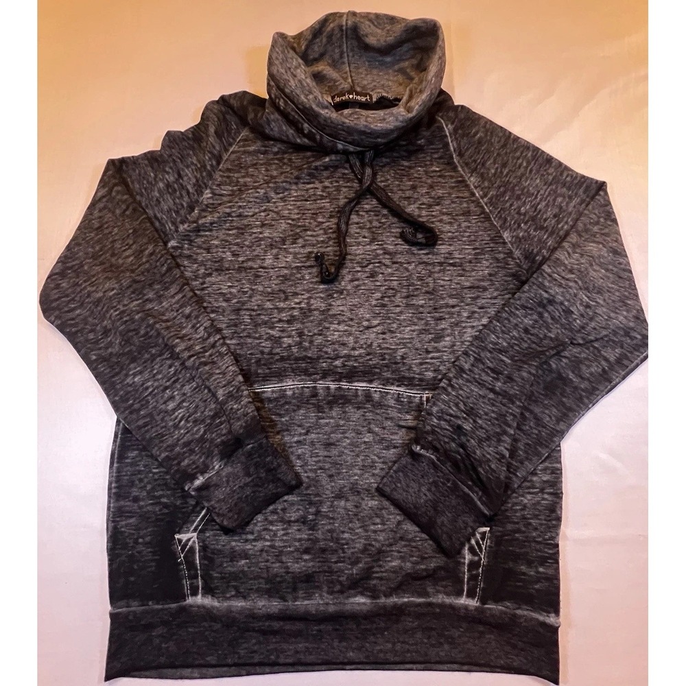 Derek Heart Hoodie High Neck Sweatshirt Soft Distressed Burnout Black Grunge Lg